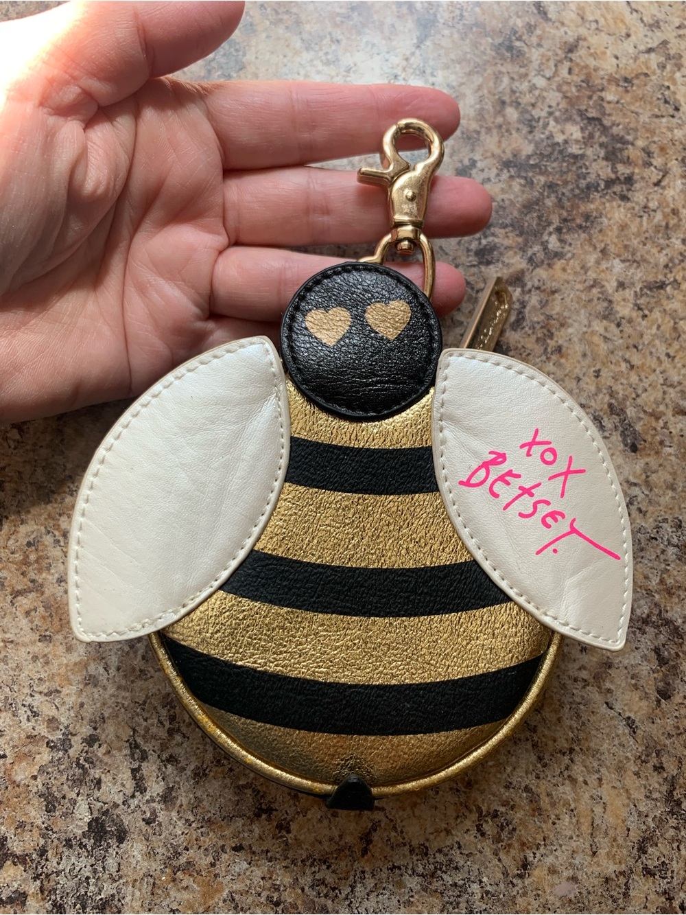 Betsey Johnson Gold Black & White Bee Coin Pouch Keychain